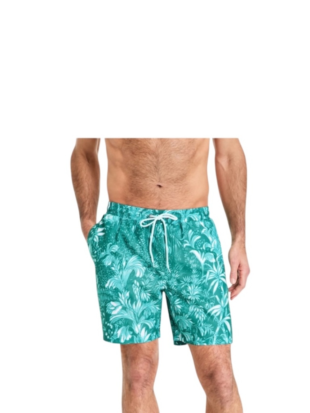 Club Room Men's Tropical Toile Drawstring 7" Swim Trunks Crushed Mint L - NWT - Picture 2 of 3